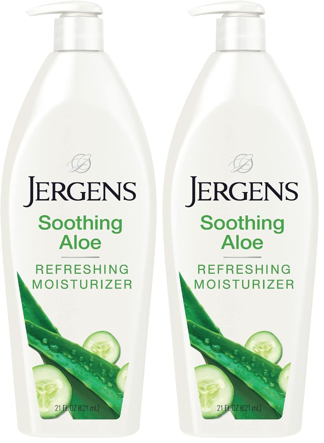 Jergens Soothing Aloe Body Lotion For Dry Skin, Moisturizer, 21 fl oz | Cucumber Extract, Hydralucence Blend, Smooths Texture, Enhances Radiance, Long-Lasting Moisture