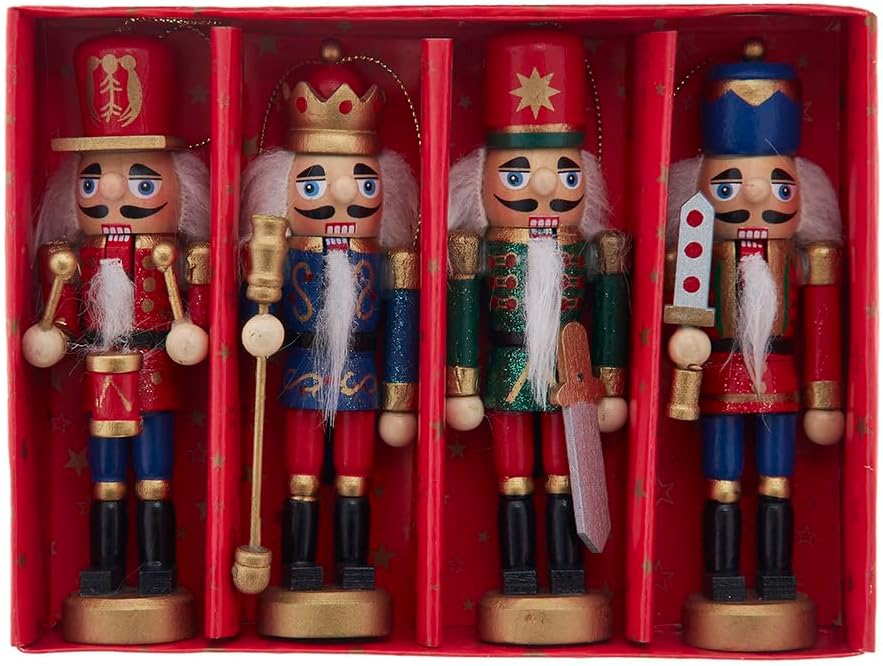 Kurt Adler Wooden Nutcracker Ornaments, 4-Piece Set