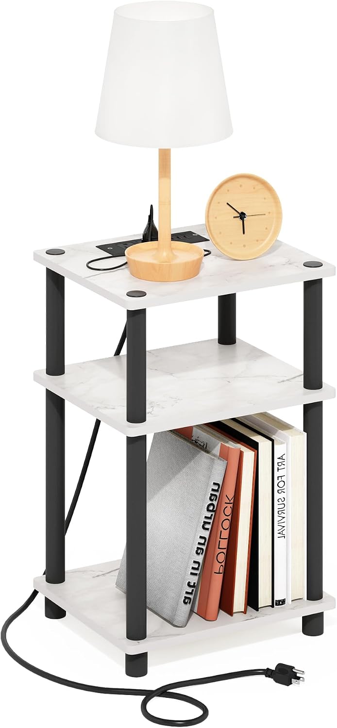 Furinno Turn-N-Tube End Table Corner Shelves, Set of 2, Dark Cherry/Black | Stackable Modern End Table with Open Shelf, Night Stand, Bedside Table, for Living Room, Bedroom