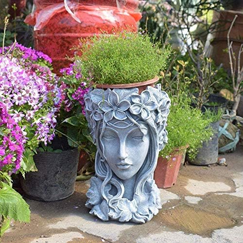 Sungmor Creative Goddess Head Planter Statue for Garden Ornaments | 9×9×14 Inch Premium Resin | Cool Face Large Diameter Flower Pot for Patio Lawn