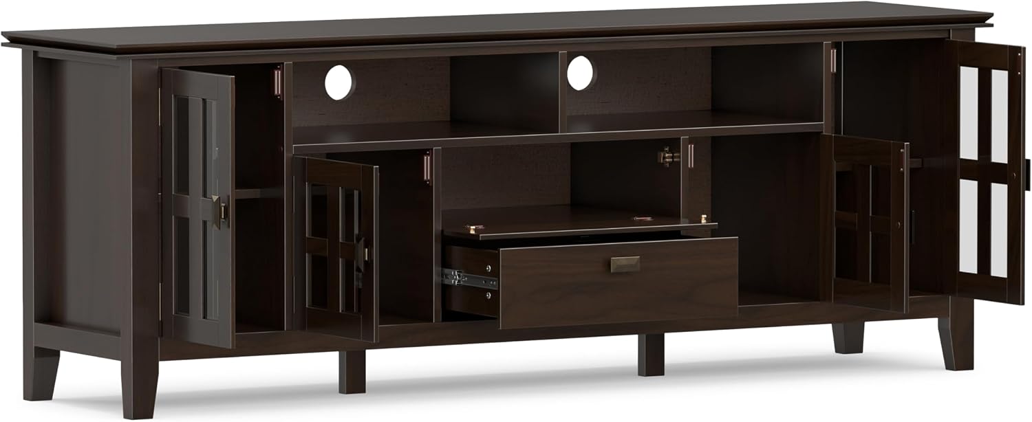 SIMPLIHOME Artisan 53" Wide Solid Wood TV Stand in Russet Brown