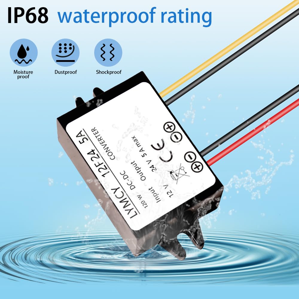DC Boost Converter 12V to 24V Converter 5A 120W Step Up Converter Voltage，Waterproof Power Supply Module Boost Transformer for Car Truck Vehicle