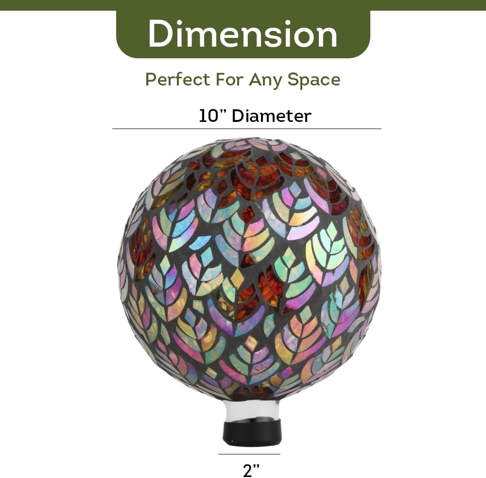 Lily's Home Colorful Mosaic Glass Gazing Ball, Designed with a Stunning Holographic Petal Mosaic Pattern to Bring Color and Reflection to Any Home and Garden, Red and Gold (10" Diameter)