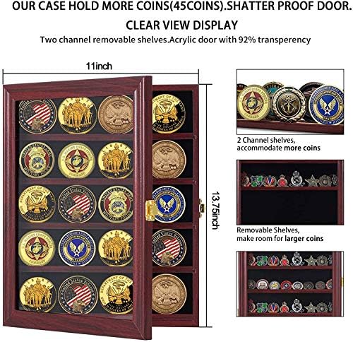 Jinchuan Military Challenge Coin Display Case Lockable Cabinet Rack Holder Shadow Box with Removable 2 Grooves Shelves and Anti Dust Door for Casino