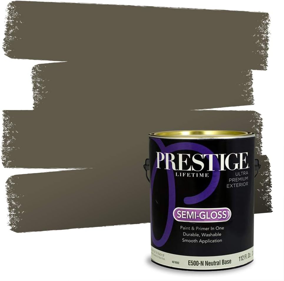PRESTIGE Paints Exterior Paint and Primer In One, 1-Gallon, Satin, Comparable Match of Sherwin Williams* Ripe Olive*