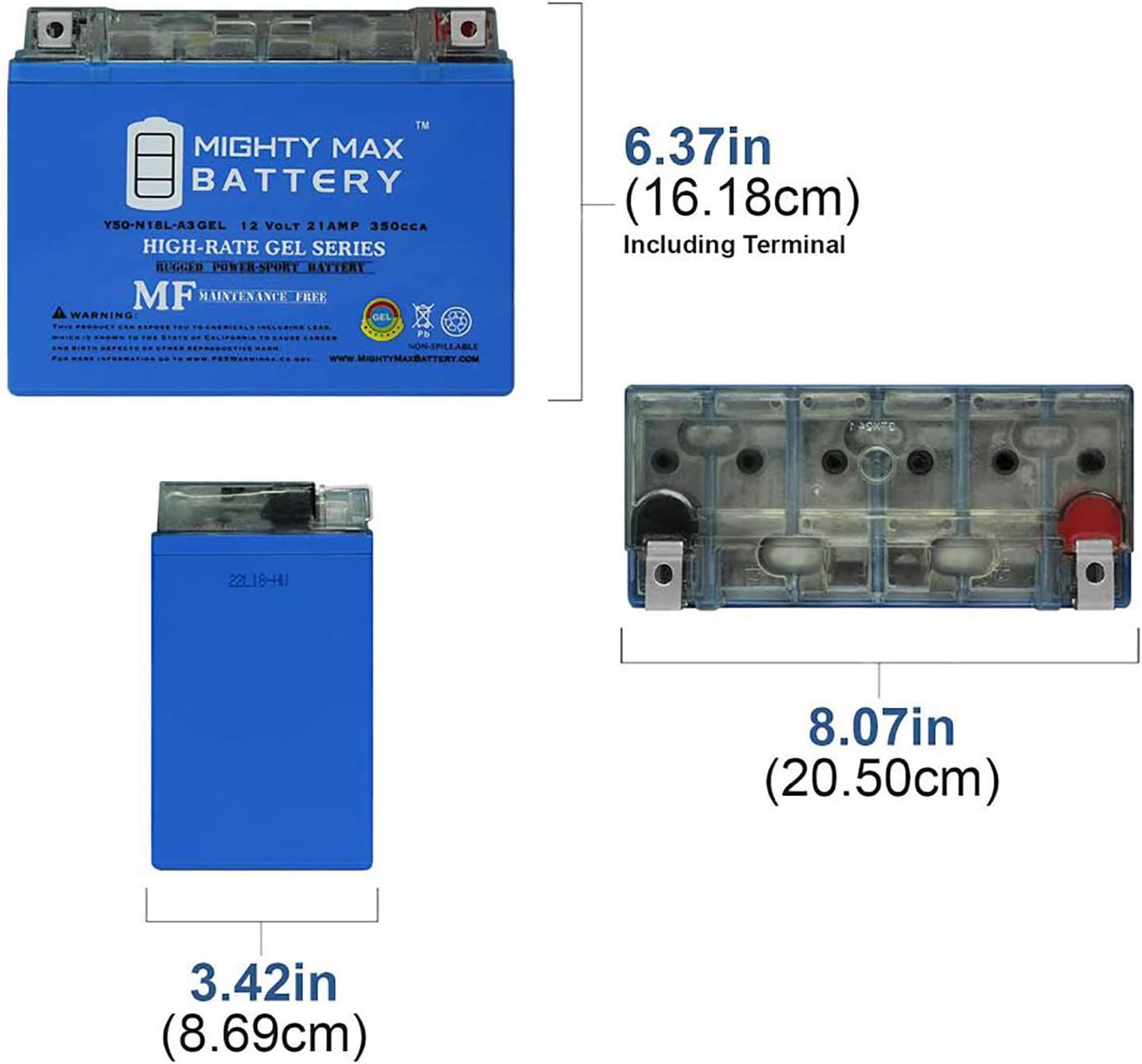 Mighty Max Battery YTX20L-BS GEL -12 Volt 18 AH, GEL Type, 270 CCA, Rechargeable Maintenance Free SLA AGM Motorcycle Battery