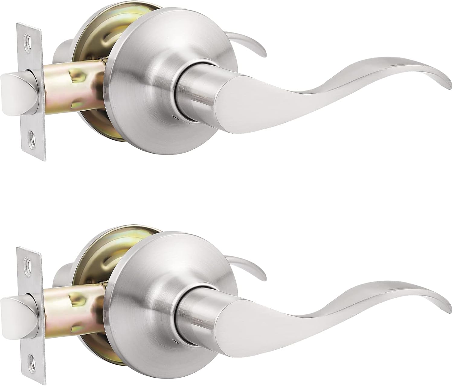 GOBEKOR 1 Pack Privacy Door Levers Brushed Nickel Lever Door Handles Interior for Bedroom and Bathroom Door Locks Wave Door Handles