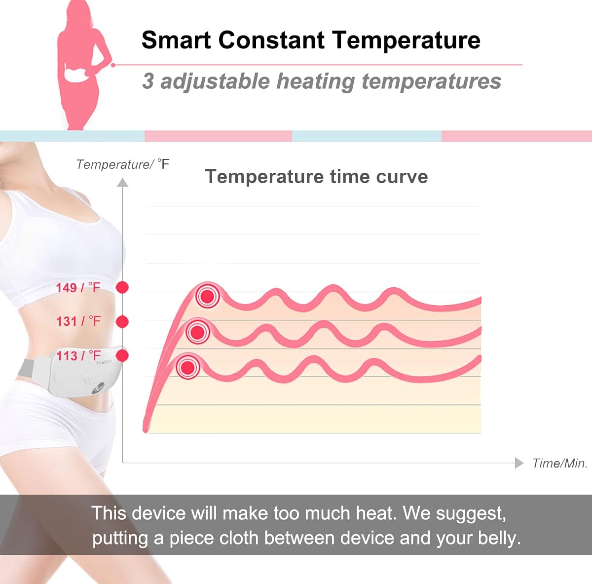 Portable Cordless Heating Pad, Electric Waist Belt Device, Fast Heating Pad with 3 Heat Levels and 3 Massage Modes, Back or Belly Heating Pad