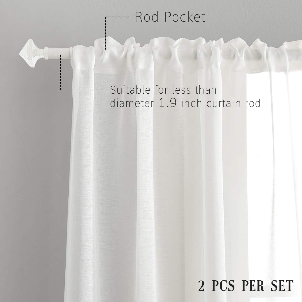 Off White Semi Sheer Curtains 72 Inches Long Faux Linen Off White Sheers Curtain for Bedroom Living Room Girls Kids Room 2 Panels 52x72 Inch Length