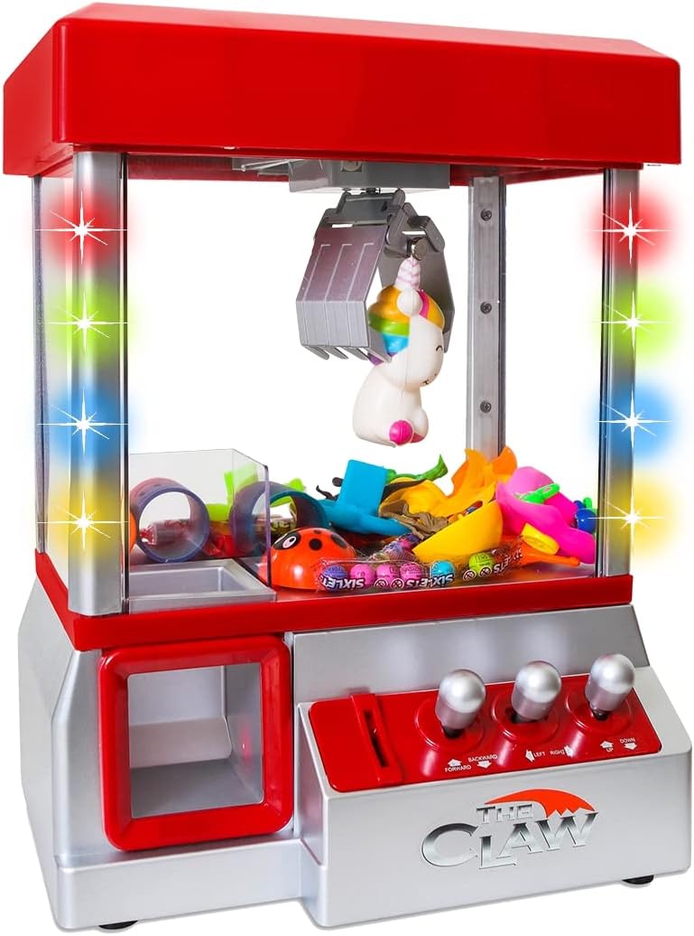 Claw Machine Arcade Game with Sound, Cool Fun Mini Candy Grabber Prize Dispenser Vending Toy for Kids, Boys & Girls