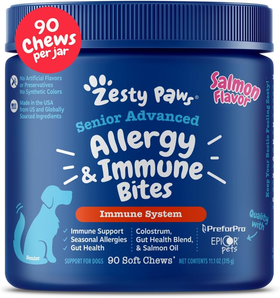 Zesty Paws Allergy Immune Bites - Dog Allergy Chews, Dog Probiotics for Itchy Skin and Ears, Lamb, 90ct