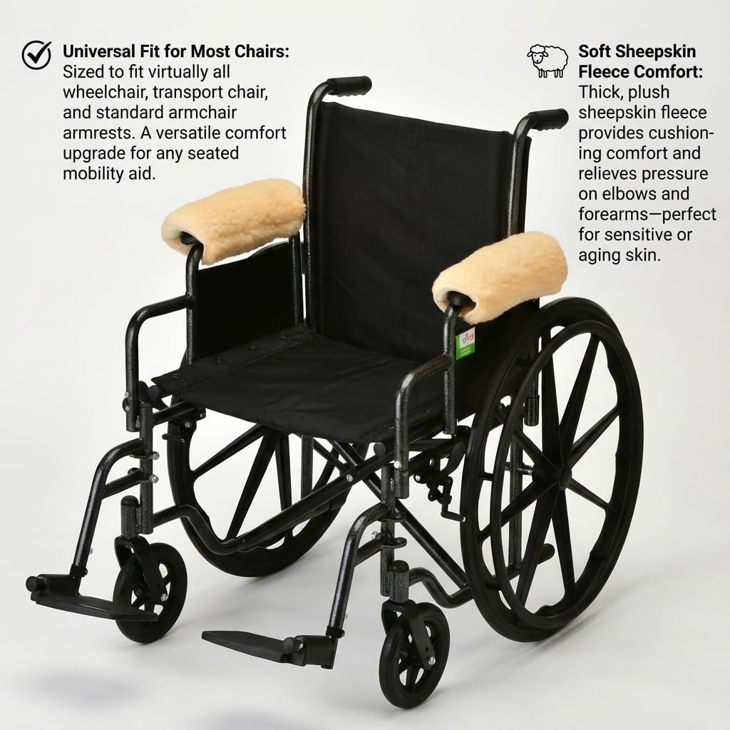 NOVA Sheepskin Fleece Armrest Covers for Wheelchairs, Transport Chairs & Arm Chairs, Universal Fit, Washable, One Pair
