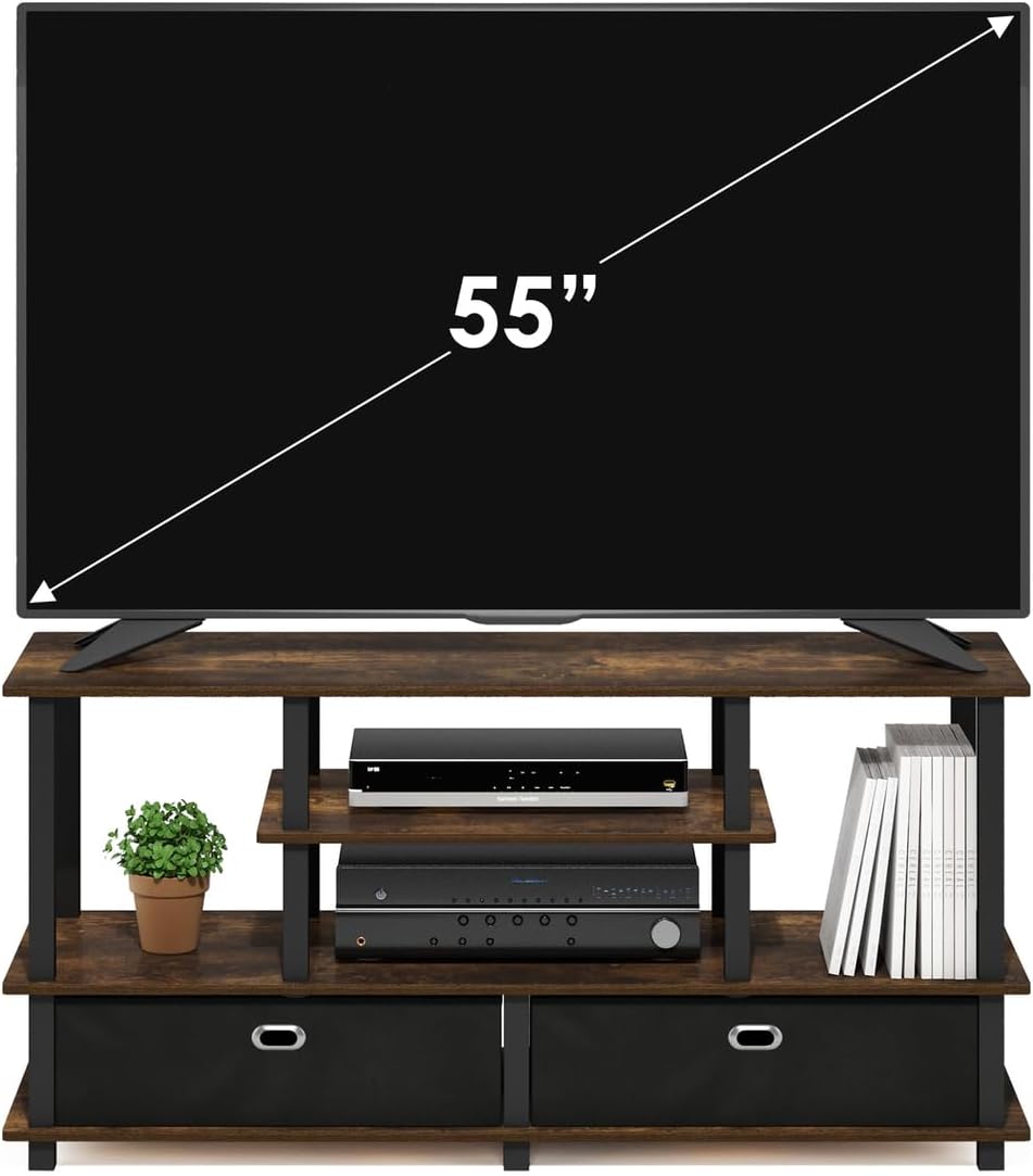 Furinno Moretti 3-Tier Metal Frame TV Stand, French Oak Grey