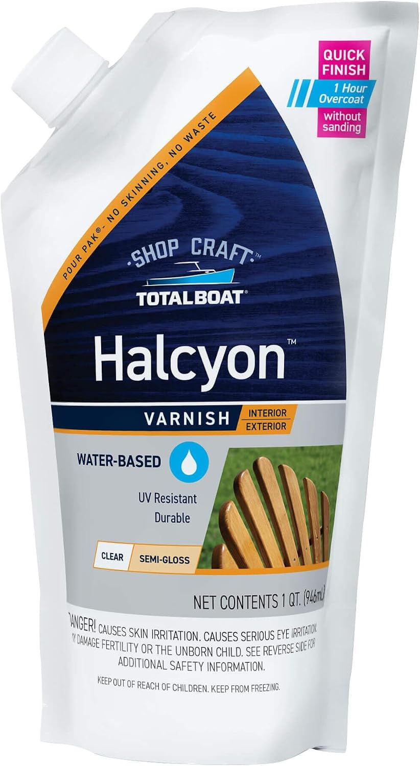 TotalBoat Halcyon Water-Based Marine Varnish for Wood - Clear Satin Quart