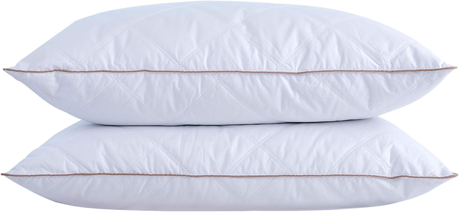 puredown® Goose Feathers and Down Pillow for Sleeping Hotel Collection Bed Pillows, Gusseted, Queen, Set of 2