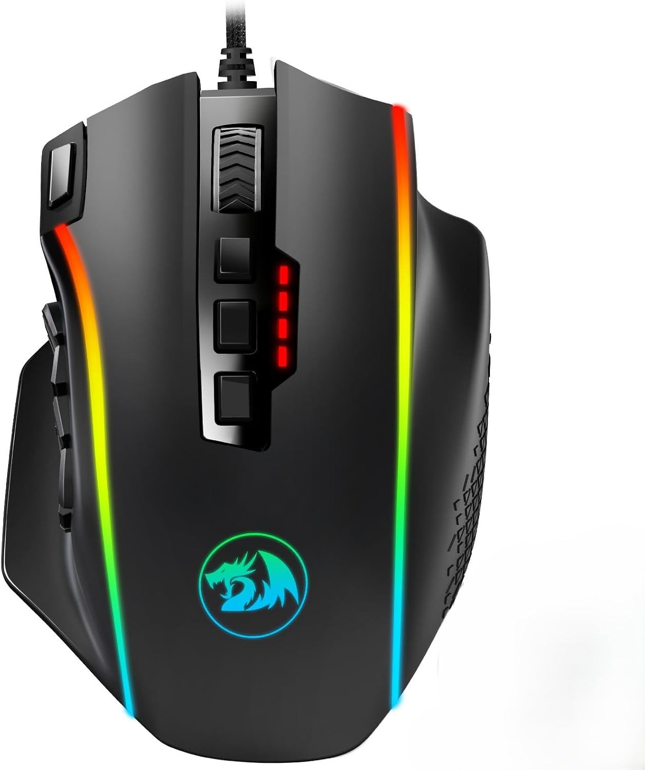 Redragon Gaming Mouse, MMO Mouse Gaming UP 12400 DPI, 19 Macro Programmable Buttons, RGB Mouse with 12 Side Buttons, 8 * 2.4g Weight Tuning for PC Laptop MOBA FPS, M901K, Black