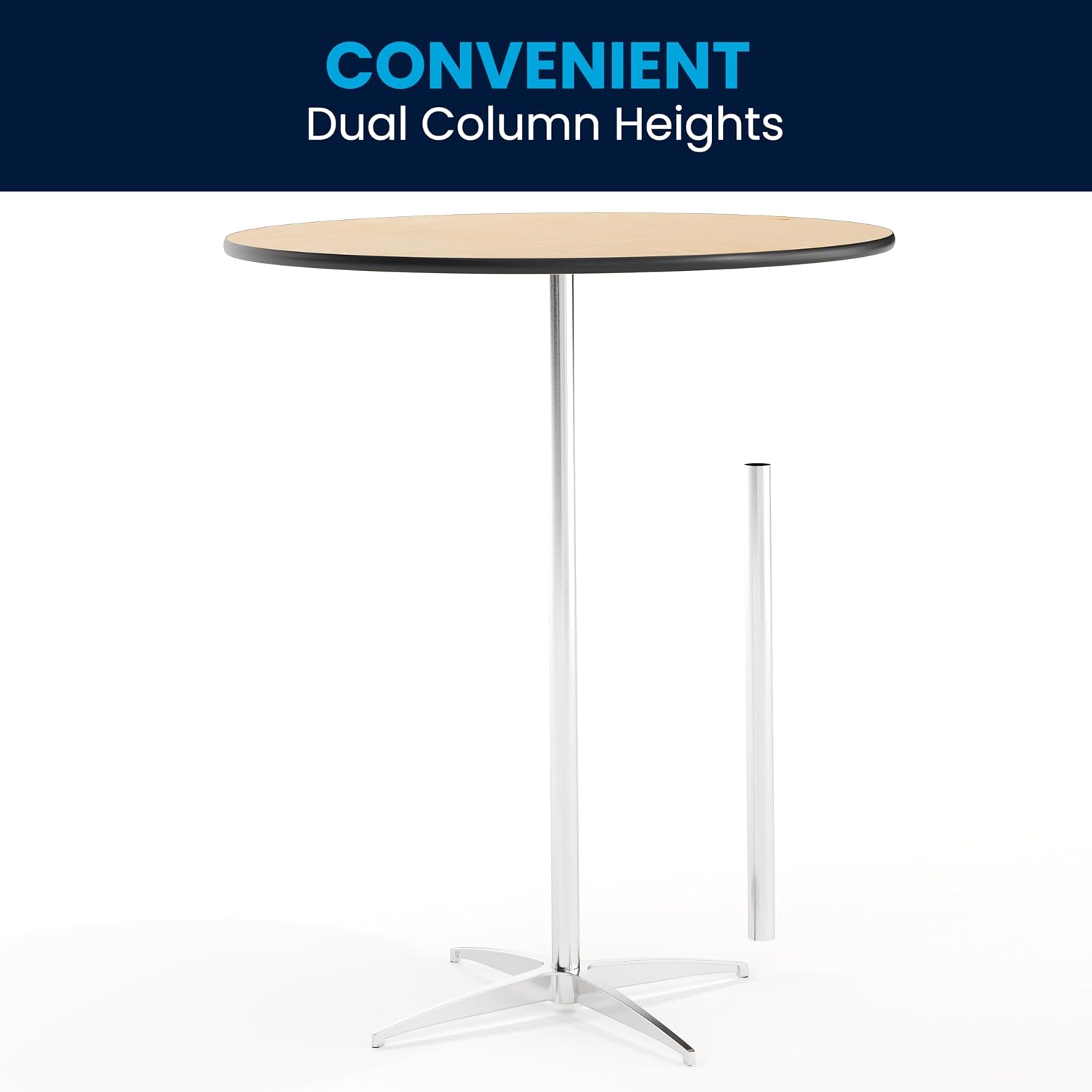 Flash Furniture Lars 24" Round Wood Cocktail Table with 30" and 42" Adjustable Columns, Adjustable Bar Height, for Events or Home Use