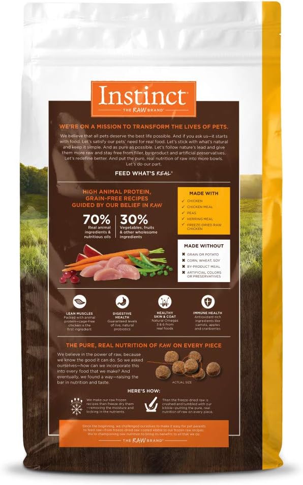 Instinct Original Dry Dog Food, Raw Coated Kibble, Real Chicken, 4 lb. Bag | Raw-coated kibble with cage-free chicken for strong muscles, digestive health, and healthy skin & coat, grain-free