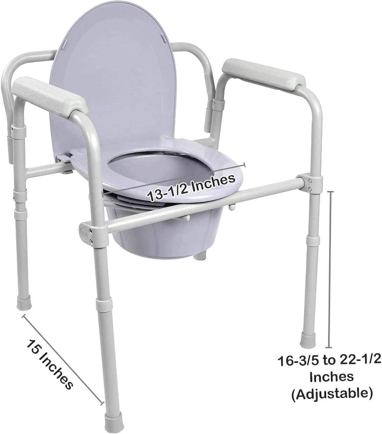 McKesson Folding Commode Chair with 7.5 qt Bucket, 13 1/2 in, 1 ct | Seat Width, Adjustable Height