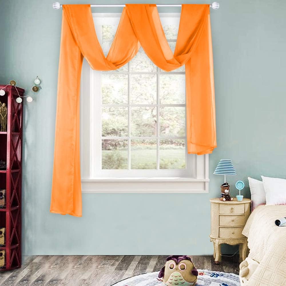 HUTO Light Pink Sheer Window Scarf Valances for Girls Room Sheer Soft Voile Curtain Scarves for Wedding Party 216 Extra Long