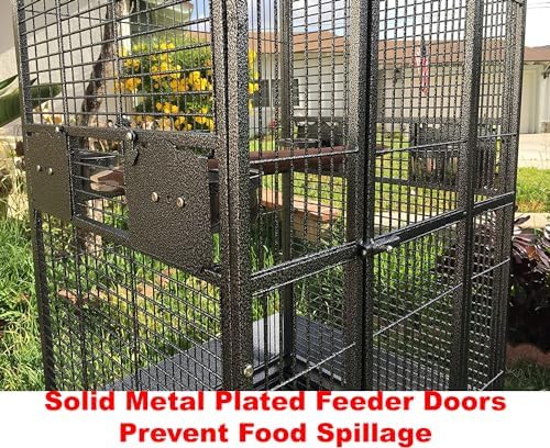 Extra Large Wrought Iron Open/Close Play Top Bird Parrot Cage, Include Metal Seed Guard Solid Metal Feeder Nest Doors Overall Dimensions: 35.25" Wx29.5"x62"H(with Seed Skirt)
