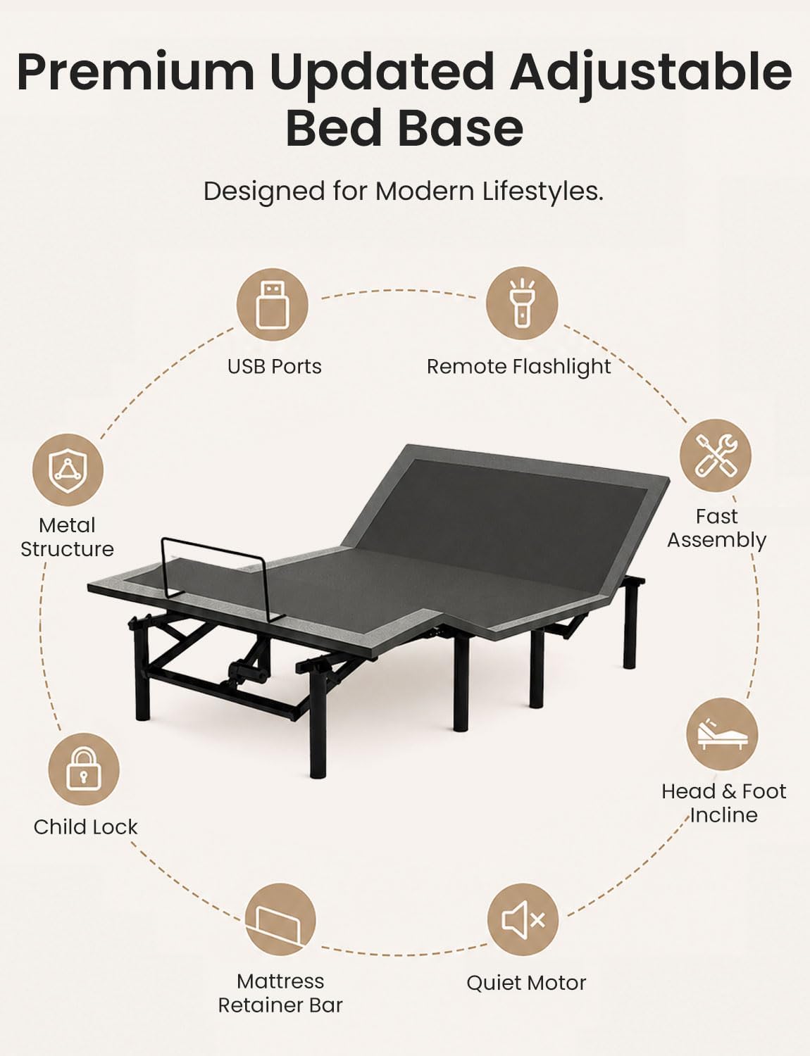 Mixcous King Adjustable Bed Frame with Zero Gravity Heavy Duty 750 lbs | Zero Gravity Anti-Snore Mode, Head & Foot Incline, Wireless Remote Control, Easy Assembly, Heavy Duty Frame