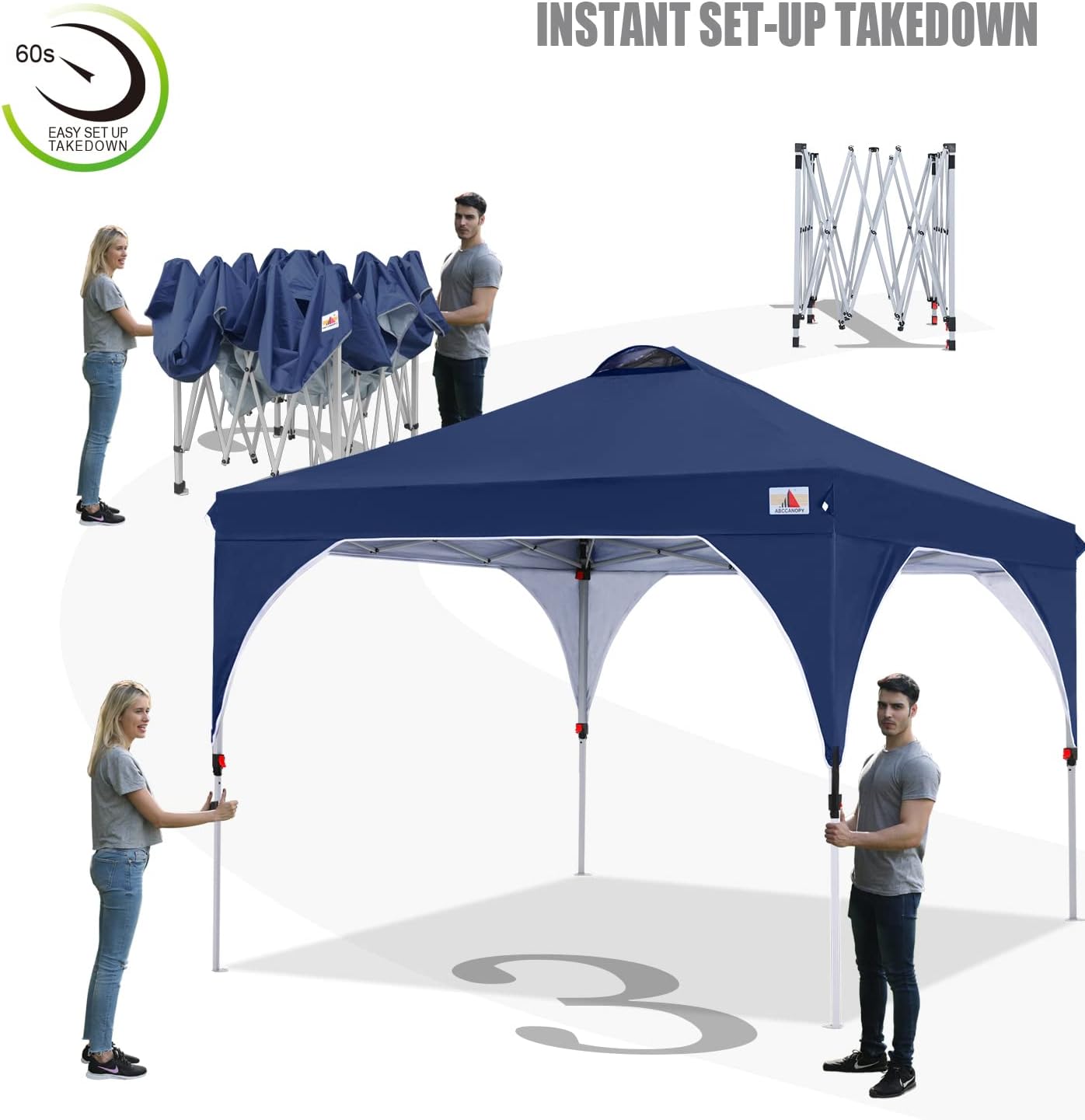 ABCCANOPY Outdoor Pop up Canopy Tent, 10x10 Instant Portable Canopy for Camping, Beach, Backyard,Gray | Water resistant & UV protection canopy, easy setup, with carry bag, ideal for camping, beach, backyard, market events