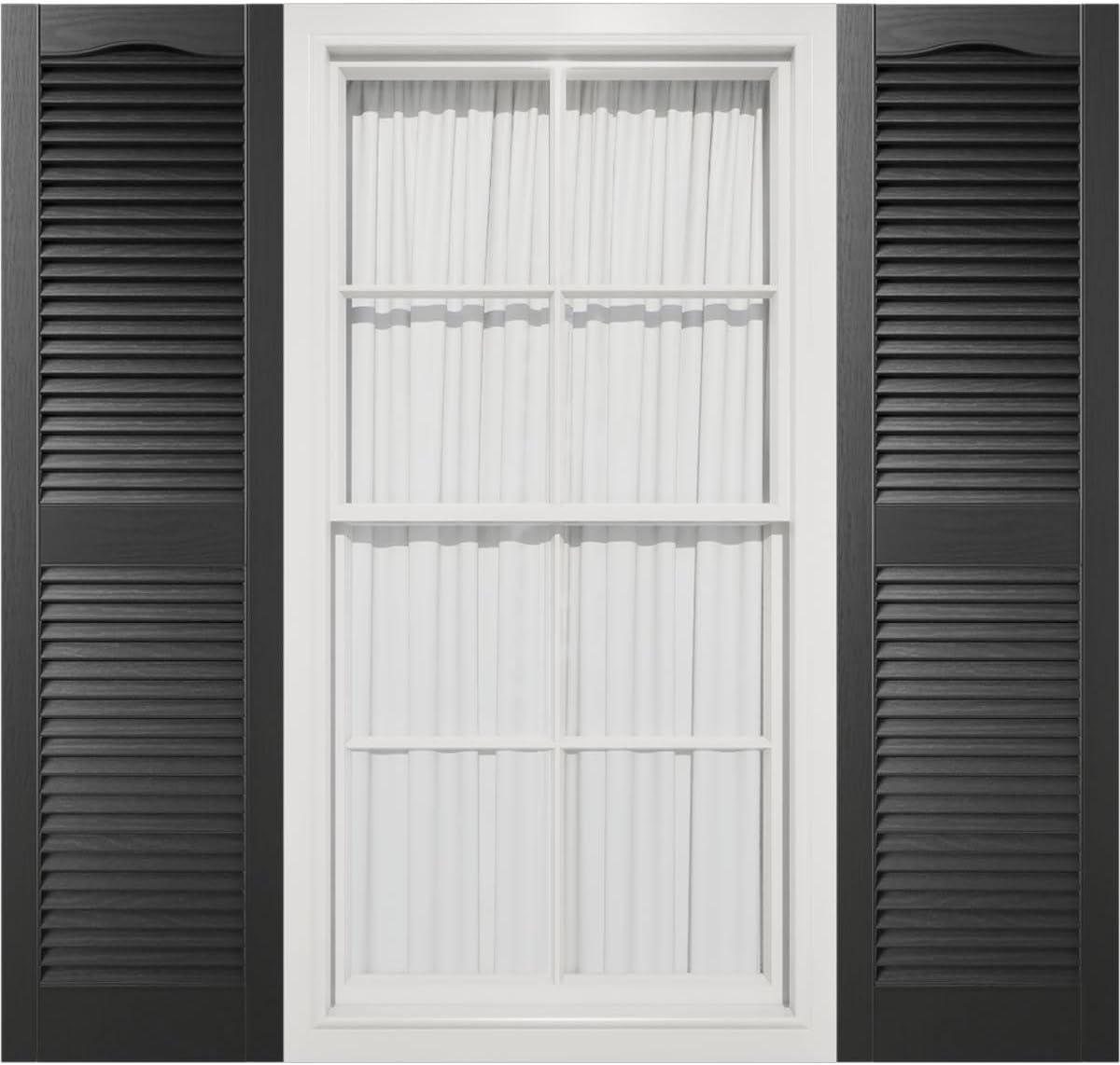 Mid America 00011455002 Standard Size Cathedral Top Center Mullion, Open Louver Vinyl Shutter, w/Installation Shutter-Lok's & Matching Screws (Per Pair), 002, 14 1/2"W x 55"H, Black