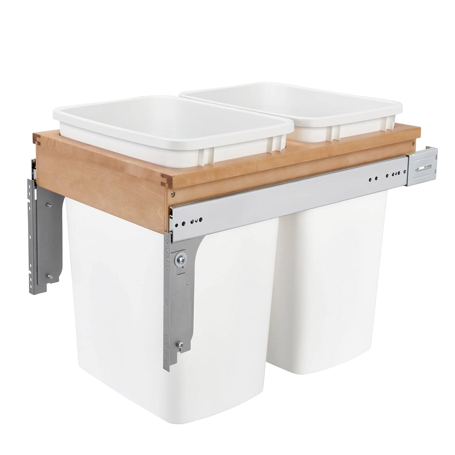 Rev-A-Shelf Top Mount Double Pullout Under Cabinet 50 Quart Kitchen Trash Cans w/Soft-Close for Full Height Cabinet, 150 Pound Rated Full-Extension Slides, 4WCTM-2150BBSCDM-2