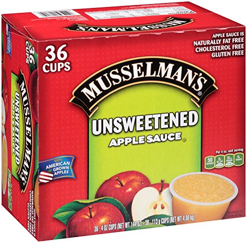 Musselman's Unsweetened Apple Sauce - low calorie, gluten free snack, low sodium, kosher, fat-free, no cholesterol, no high fructuse corn syrup, from 100% fresh American Grown Apples. (24oz x 12)