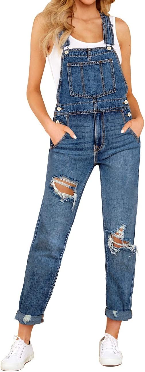 Vetinee Womens Classic Adjustable Straps Pockets Denim Bib Overalls Jeans Pants