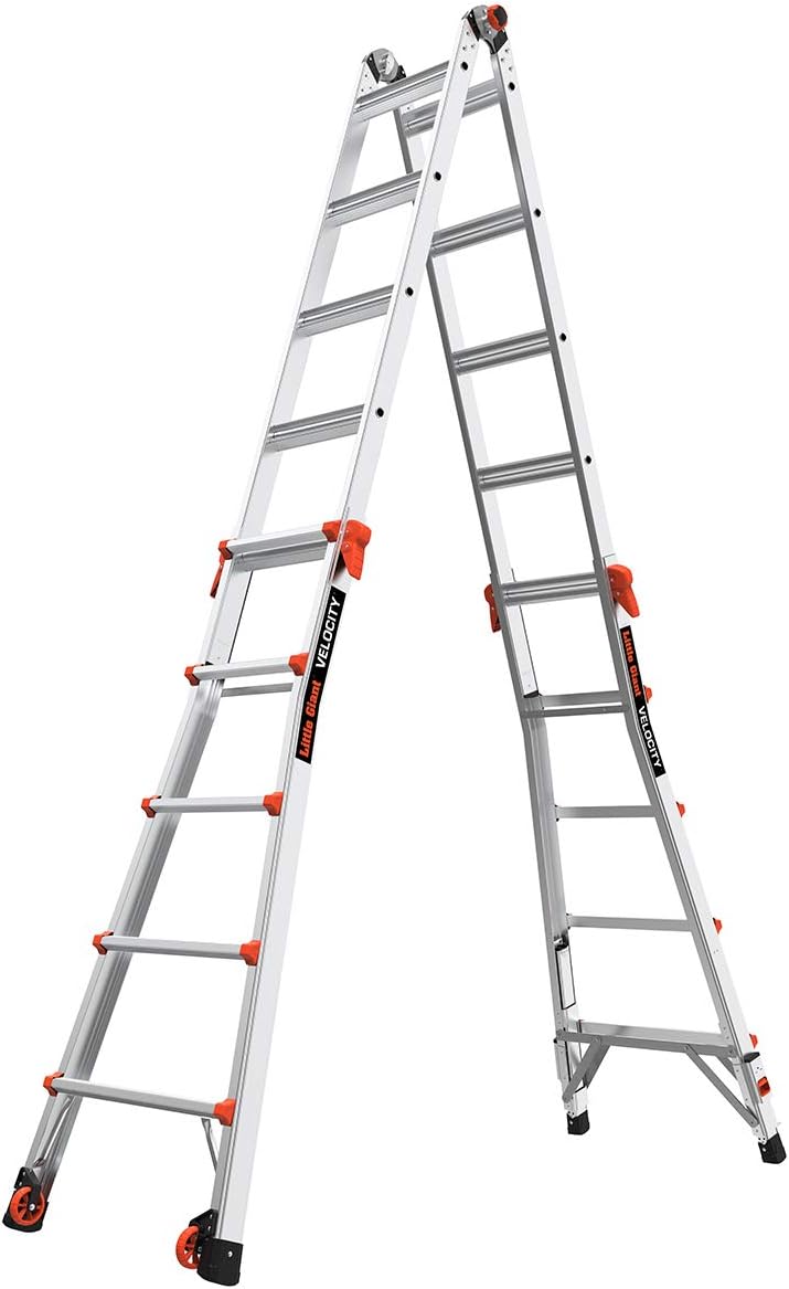 Little Giant Velocity, Aluminum Ladder, 14 ft Reach, 15413-001 | Telescoping Multi-Position Ladder with Extension, A-Frame, 90-Degree & Trestle Modes, 300 lbs. Rating