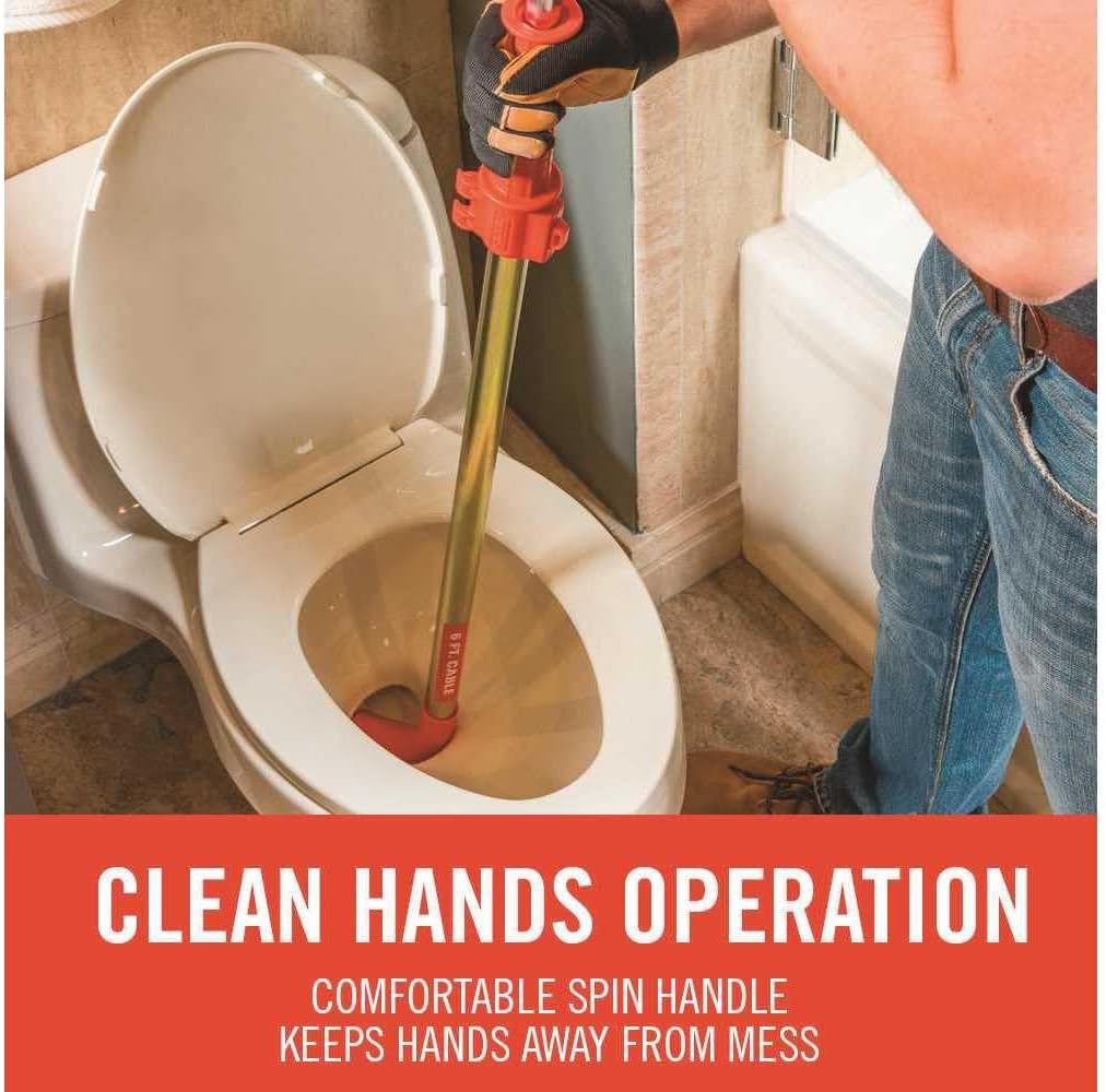 RIDGID 59802 K-6DH Hybrid Toilet Snake Auger with 6' Heavy-Duty Drop Head Tri-Wrap Cable, Manual or Cordless Drill Operated Plumbing