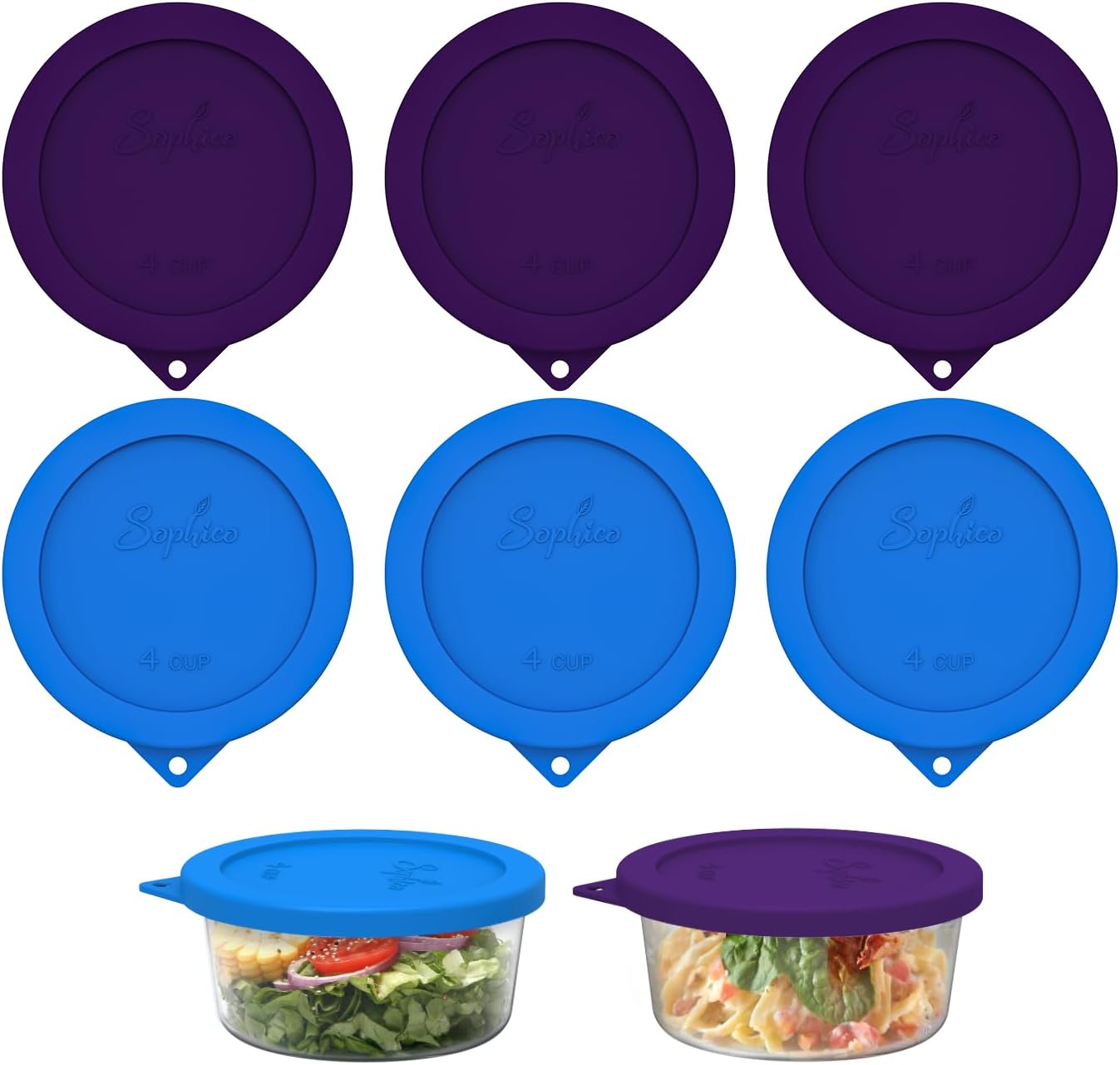 SOPHICO 4 Cup Silicone Lids Replacement for Pyrex & Anchor Hocking 7201-PC