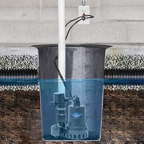 Superior Pump 92260 1/4 HP Thermoplastic Sump Pump with Vertical Float Switch, Black