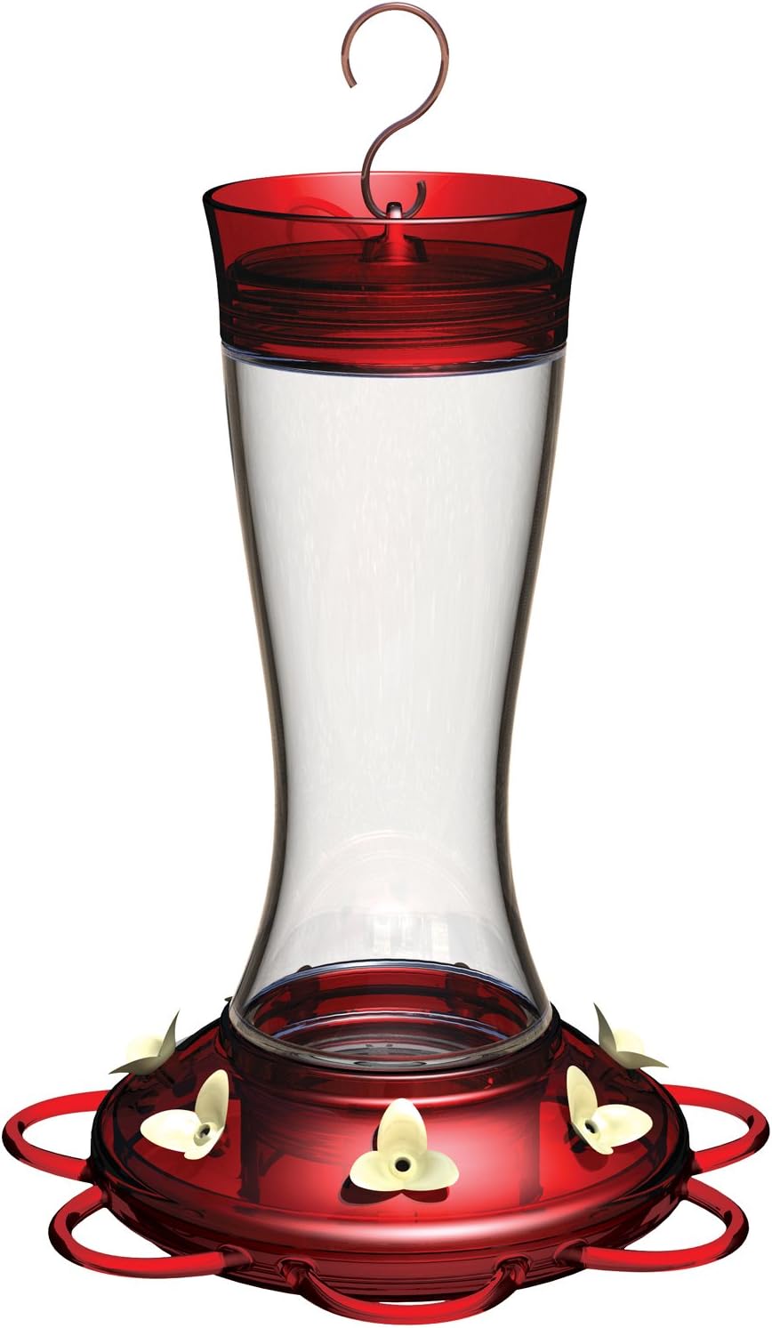 More Birds, 36, Garnet Hummingbird Feeder, Glass Bottle with 7 Feeding Stations, 20 Ounce Capacity