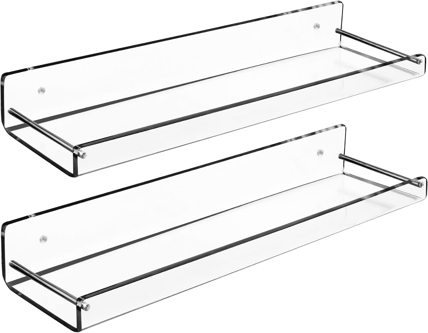 AMT 2 Pack Acrylic Floating Shelves, 15" L x 4" W, Clear Bathroom Wall, Bookshelves, Invisible Display for Office, Bedroom