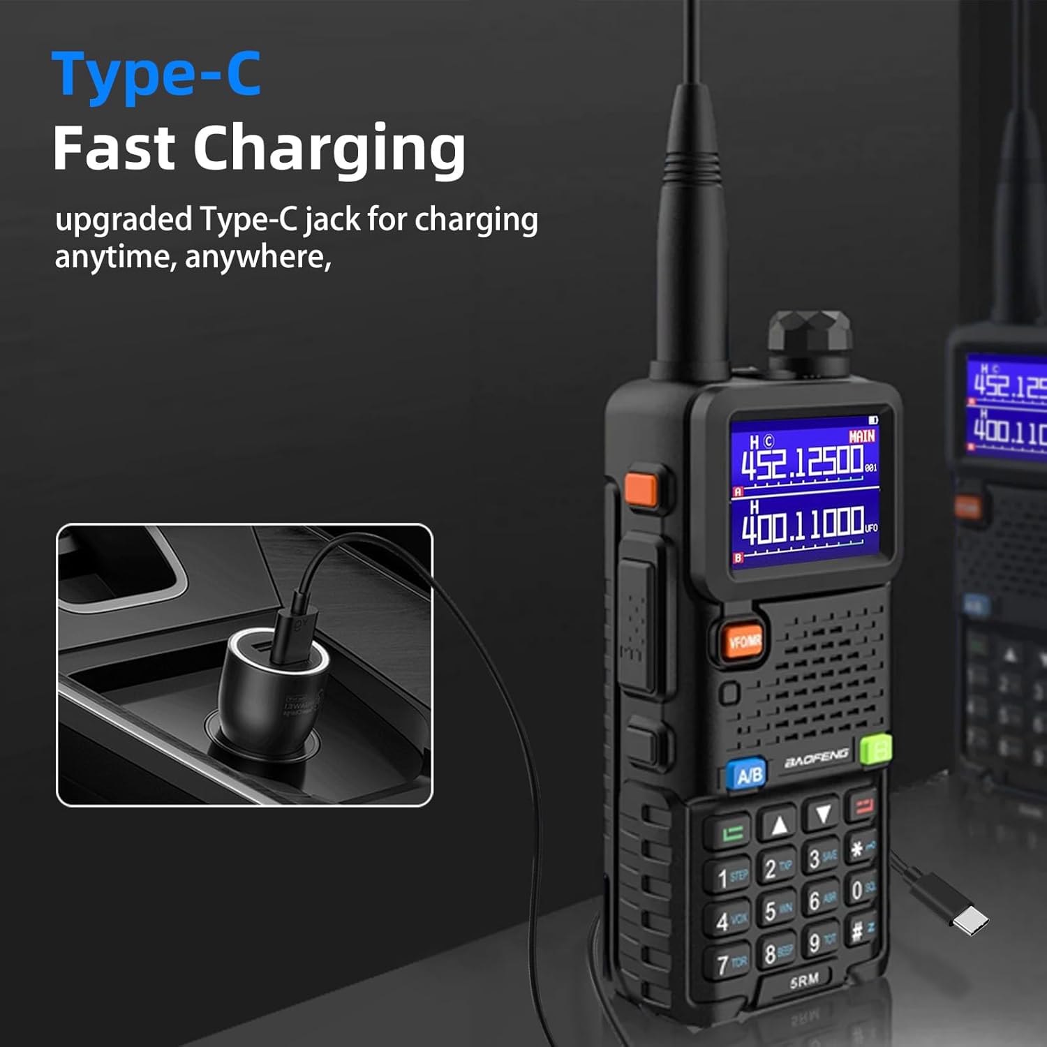 Baofeng Radio UV-5RM Ham Radio Handheld UV5R Walkie Talkies Long Range | with NOAA Weather | Rechargeable |Programming Cable & Earpiece | 999
