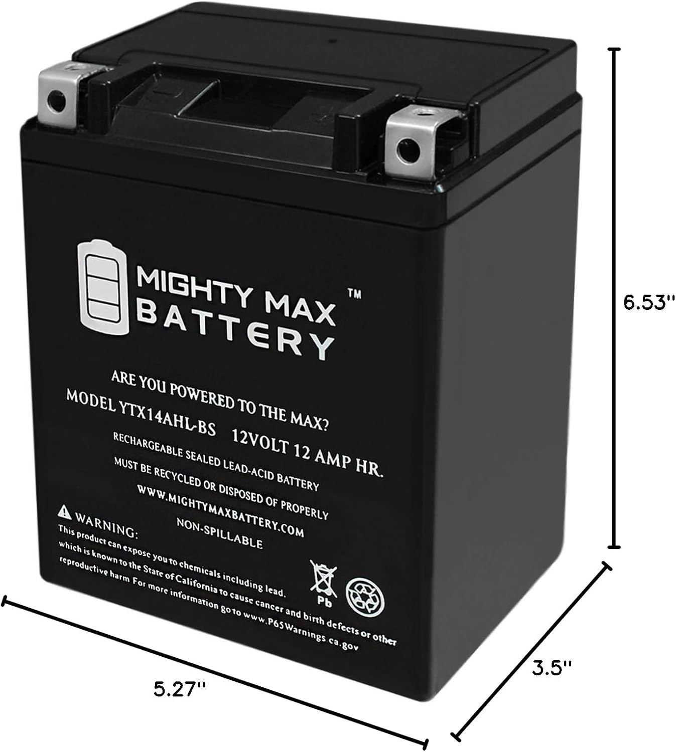Mighty Max Battery YTX14-BS - 12 Volt 12 AH, 200 CCA, Rechargeable Maintenance Free SLA AGM Motorcycle Battery