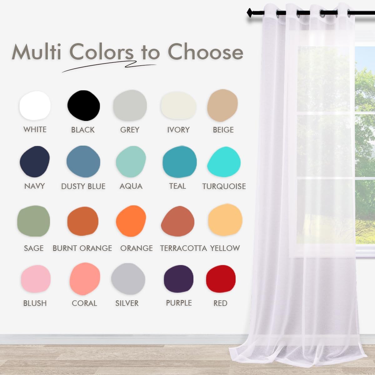 KOUFALL White Sheer Curtains 72 Inches Long for Bedroom Set of 2 Panels Grommet Faux Linen Window Voile Semi Baisc Decorative Sheer Curtains for