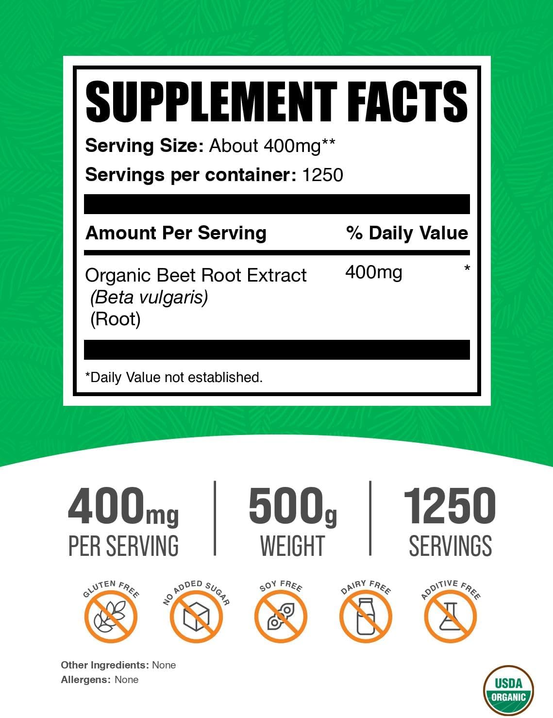 BulkSupplements.com Organic Beet Root Extract Powder - Beet Root Powder, Nitric Oxide Supplement - Vegan & Gluten Free, 400mg per Serving