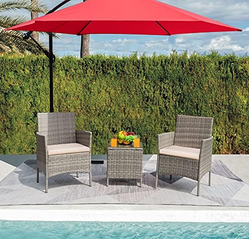 Greesum 3 Pieces Patio Furniture Sets Outdoor PE Wicker Chairs,Beige