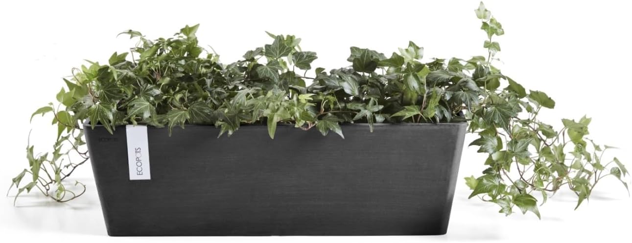 Ecopots Bruges Rectangular Flower Planter, Grey, 21.5" | Modern Style, Durable Recycled-Based Composite Construction, Weather and UV-Resistant, for Indoor/Outdoor Use
