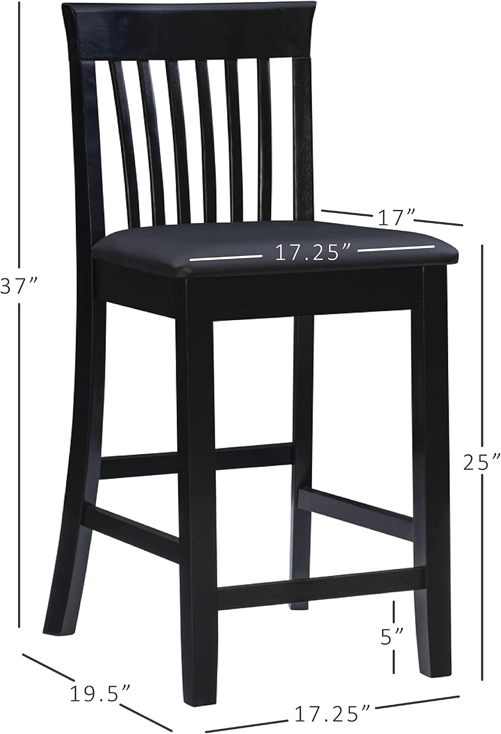 Linon Torino Collection Craftsman Counter Stool, 17.25"W x 19.5"D x 37"H, Black