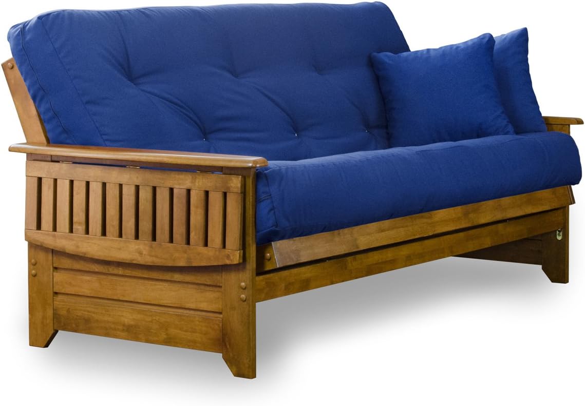 Brentwood Tray Arm Futon Sofabed Set - Queen Frame, 8" Microfiber Fudge Mattress, Heritage Finish