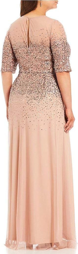 Adrianna Papell Women's Beaded Illusion Dress | Long Sequin Evening Dress with Fitted Bodice & Tulle Skirt Overlay