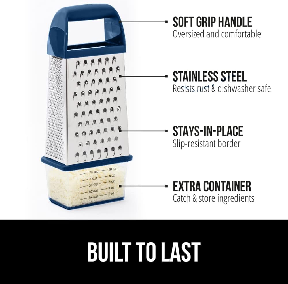 GORILLA GRIP® XL 4-Sided Stainless Steel BPA-Free Cheese Grater, Black