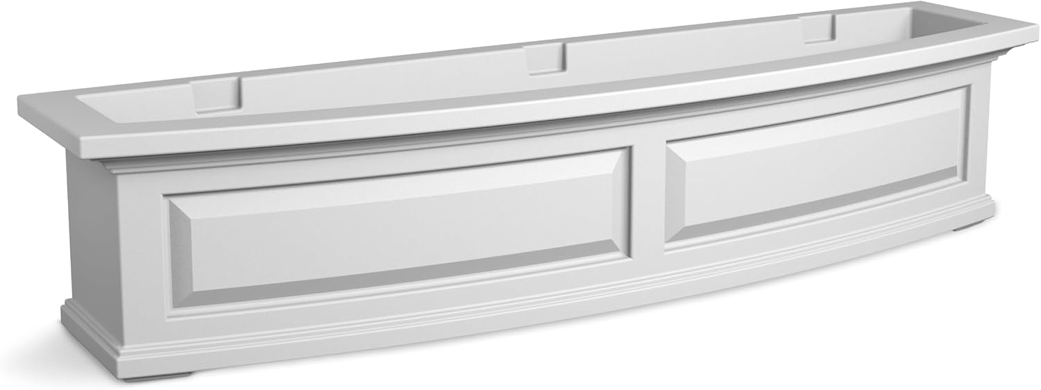 Mayne Nantucket 36in Self-Watering Rectangular Window Box Planter, White | Self-watering, All season, Fade resistant, Mounting brackets included, Built-in overflow, 15-year warranty