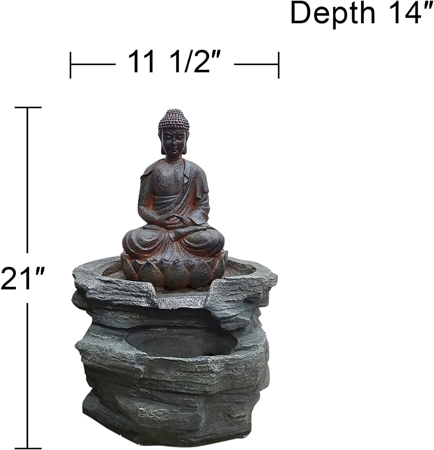 Meditating Buddha 24" High Outdoor Indoor Large Bubbler Fountain with Light | Zen Asian Decor Resin Floor LED Standing Water Feature for Outside Garden Patio Yard Backyard Porch Deck
