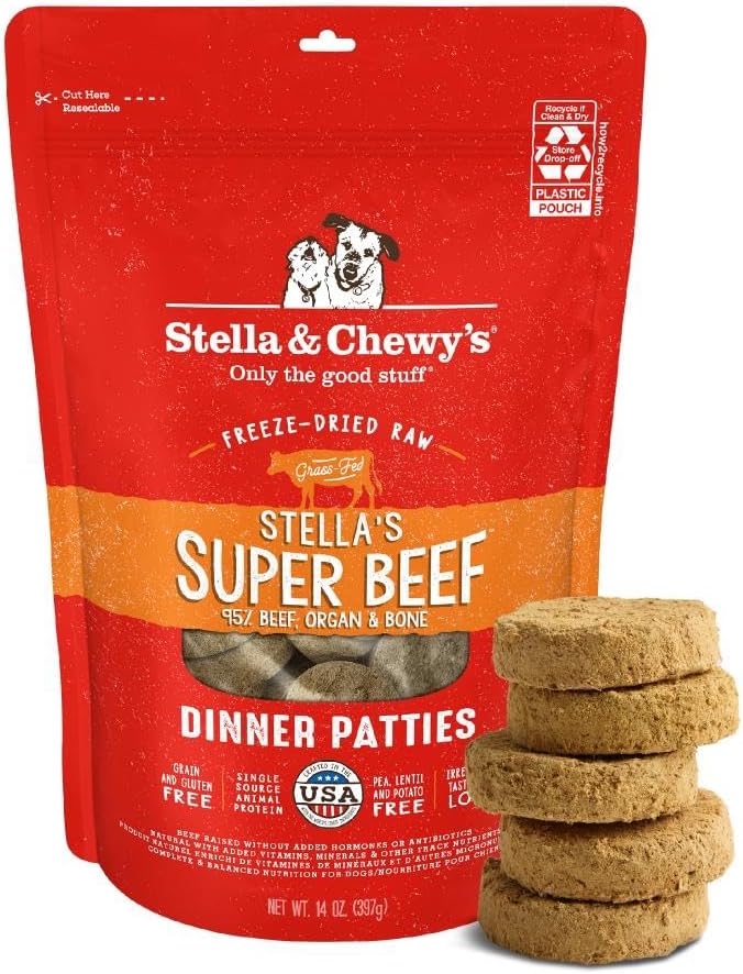 Stella & Chewy’s Freeze Dried Raw Dinner Patties – Grain Free Dog Food, Protein Rich Stella’s Super Beef Recipe – 5.5 oz